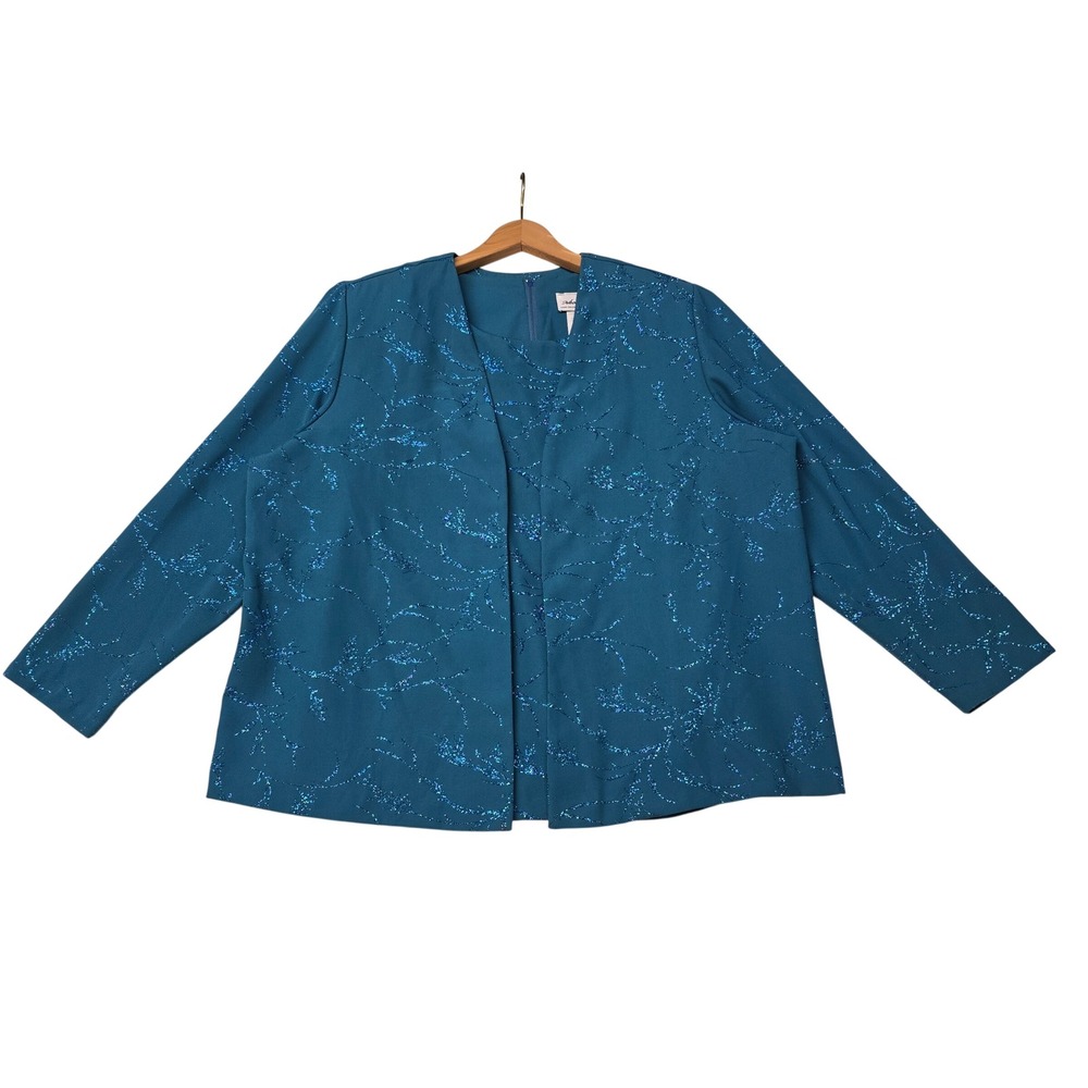 Anthony Richards Teal Blue Glitter Floral 2 Piece Shell and Jacket Set Size‎ 20